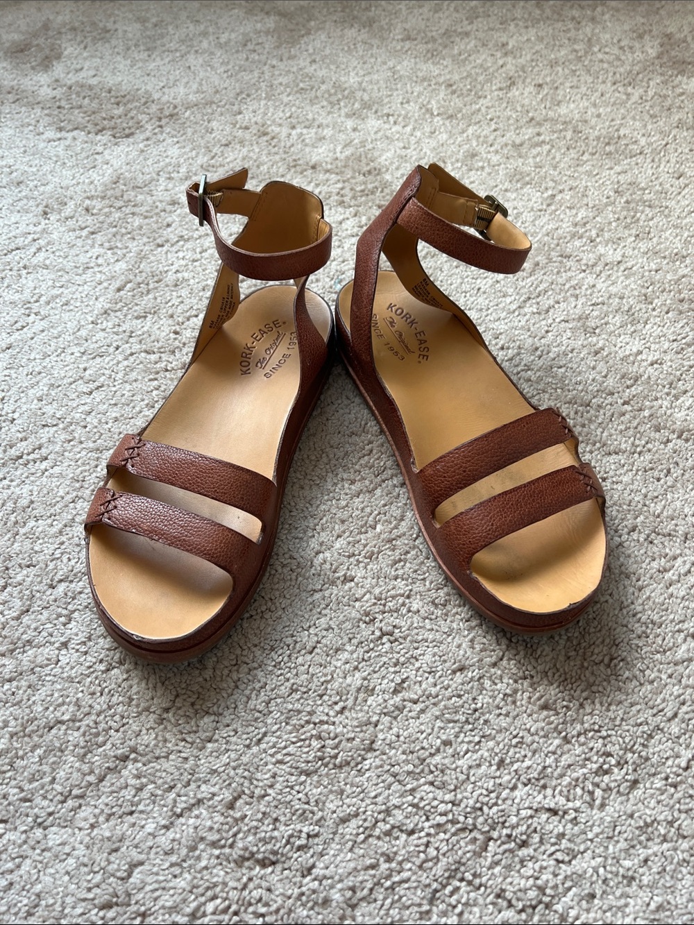 Kork-Ease Chestnut Brown Leather Ankle-Strap Sandals